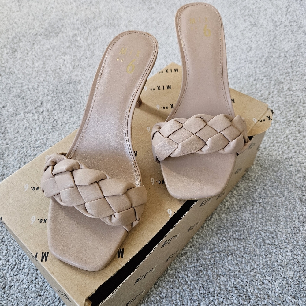 Mix No. 6 braided wide strap heel sandals, 8.5, nude - Picture 2 of 7